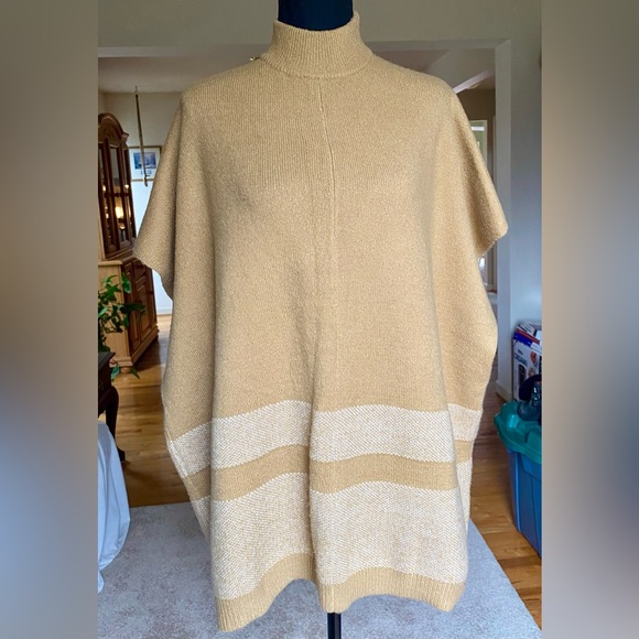 Topshop Neutral Camel Mockneck Poncho Sweater - Picture 3 of 6